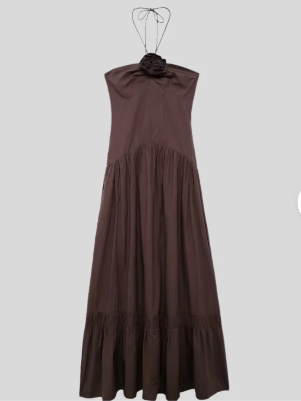 Zara cotton Strapless Brown Maxi Dress with Rosette Detail